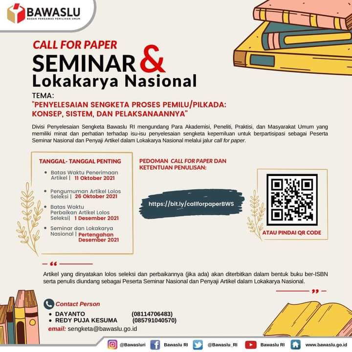 Call For Paper Seminar dan Lokakarya Nasional Divisi Penyelesaian Sengketa Bawaslu RI